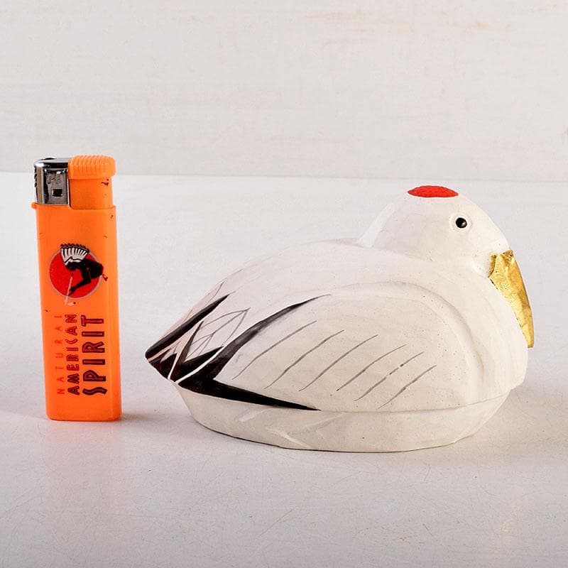 茶道具　豊泉作　奈良一刀彫　木彫彩色　鶴香合　共箱　V　8310