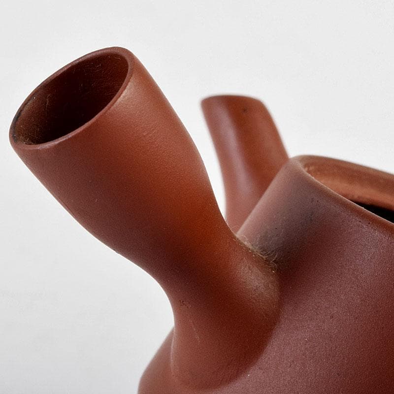 煎茶道具　俊峯作　紫砂　朱泥　鶴刻　急須　茶壷　C　9271