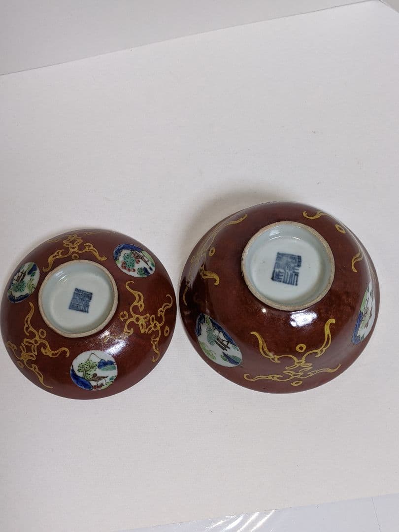 砥部焼、郡中十錦　茶碗3点