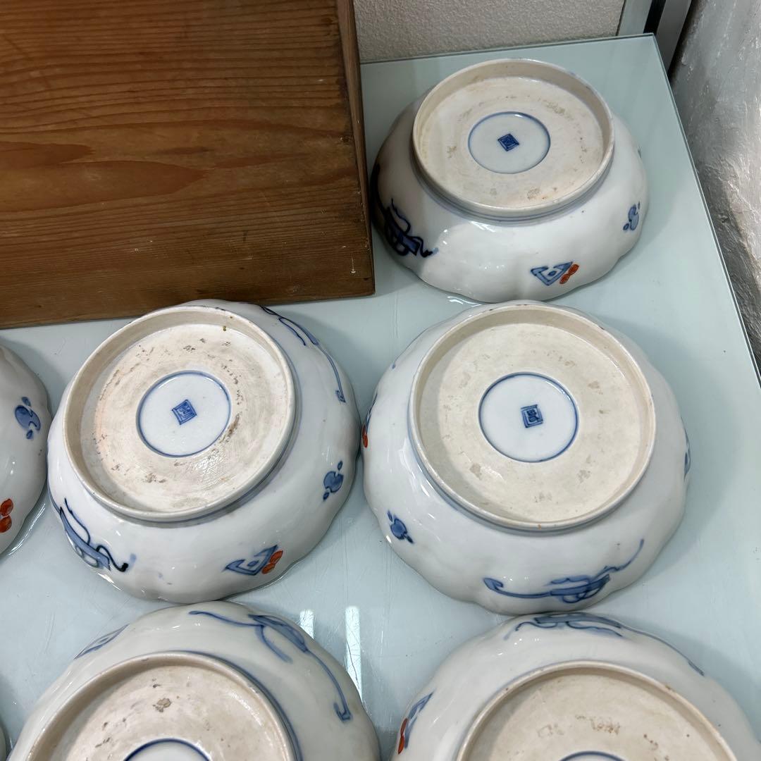 ☆古伊万里・金蘭手・金彩　　　　染付・窓絵花車・中鉢☆