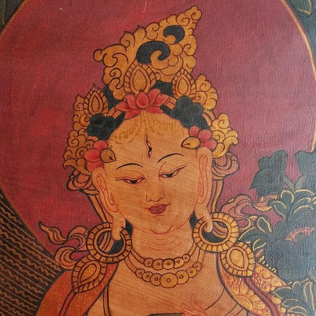 ホワイトターラー　大　観音様の涙の化身・白多羅菩薩：　タンカ　仏画（額縁なし）