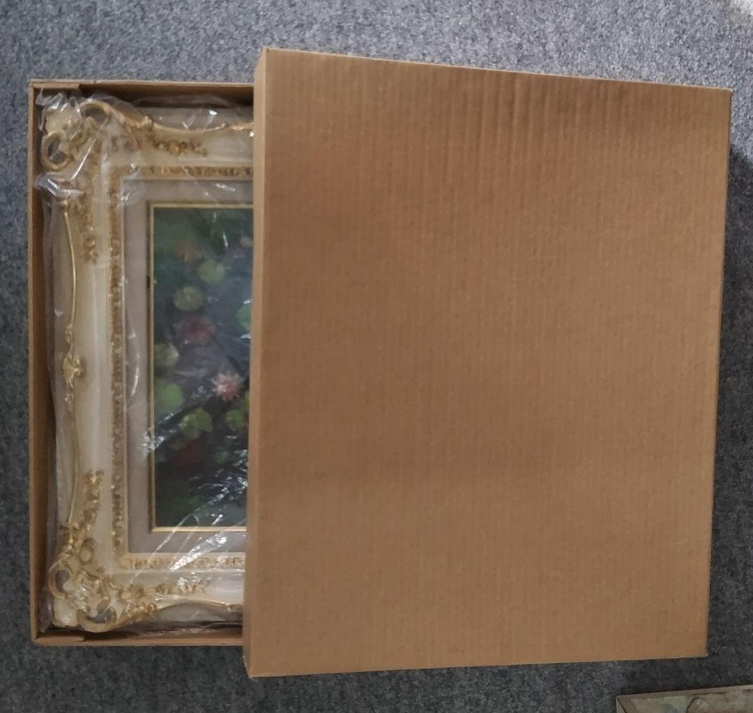 保田三友紀の古典画技法の油絵睡蓮F４号 超高級 額縁付きガラス入り