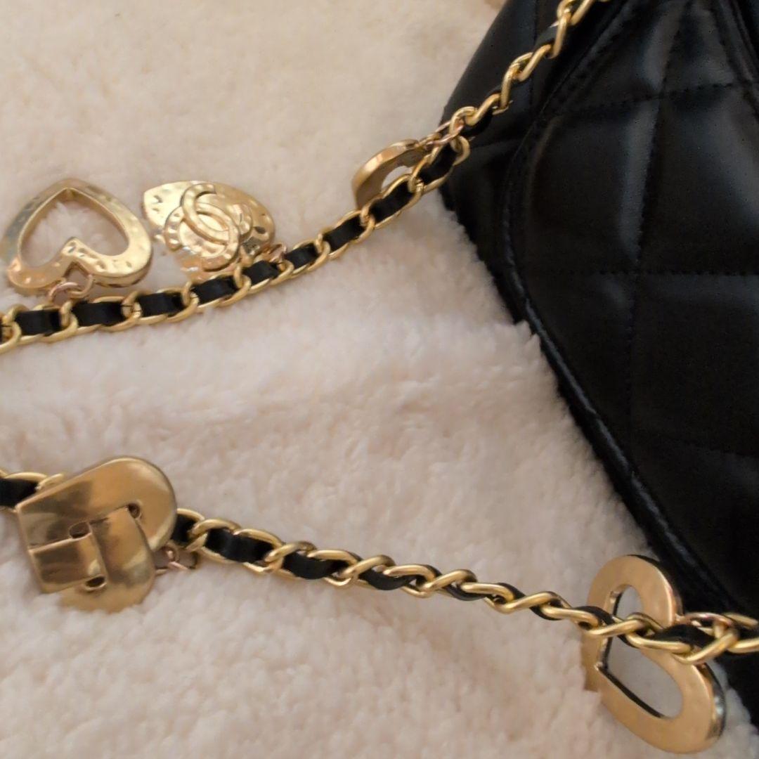 新品シャネル ノベルティ ゴールド金具 ハートチェーン ショルダーバッグ 黒