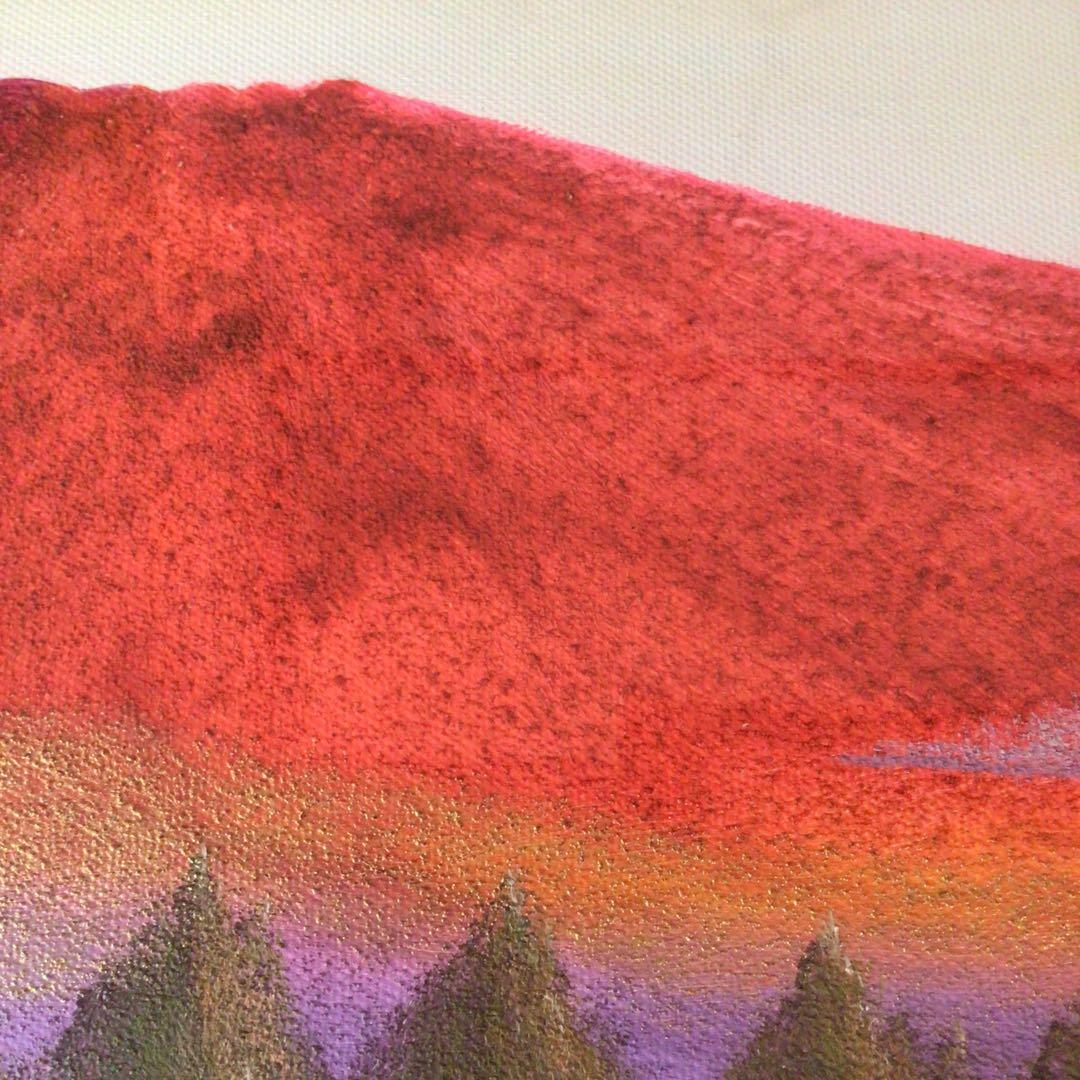 No5177 額装　油絵　流月真一　「赤富士」　Mt.FUJI 油彩画　送料無料