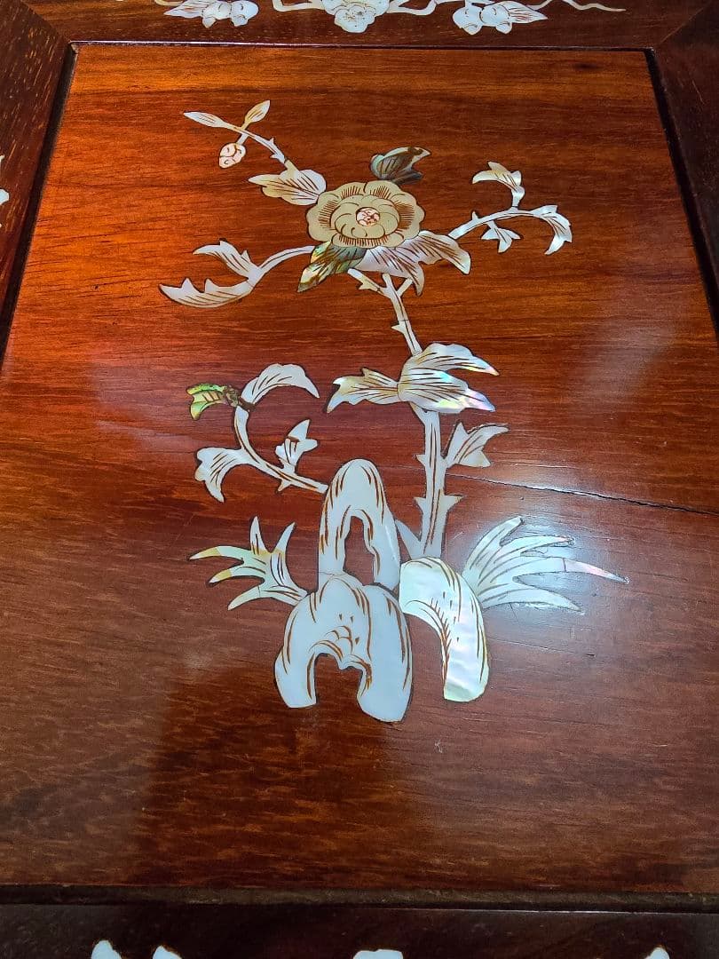 螺鈿家具 螺鈿細工 唐木 花梨 引き出し 五段 チェスト 無垢材　ラデン細工