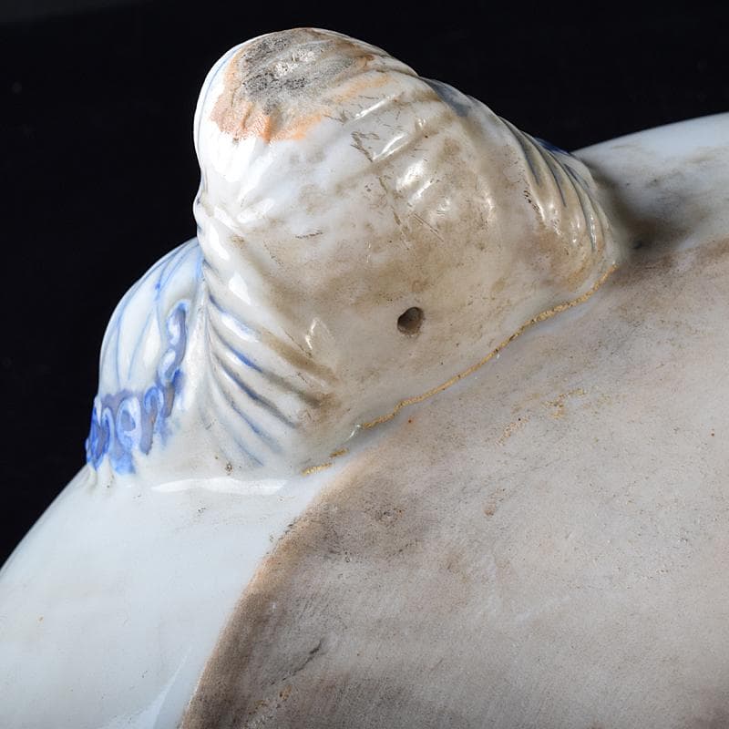 瀬戸焼　古瀬戸　染付　花文　蝶三足　大火鉢　大香炉　M　R8176B