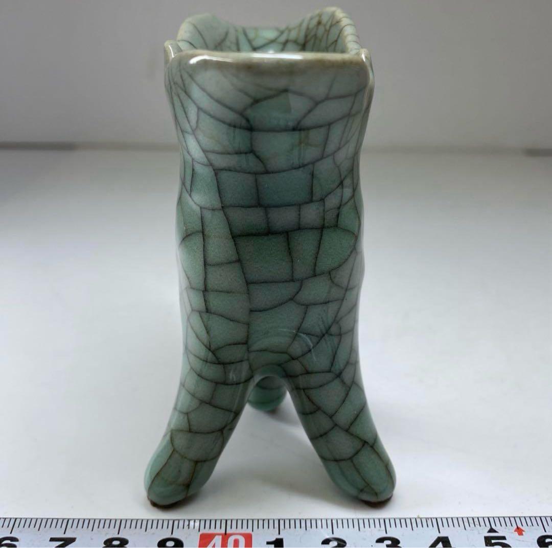 中国古窯　哥窯青磁ひび焼　爵　 高さ9.5㎝