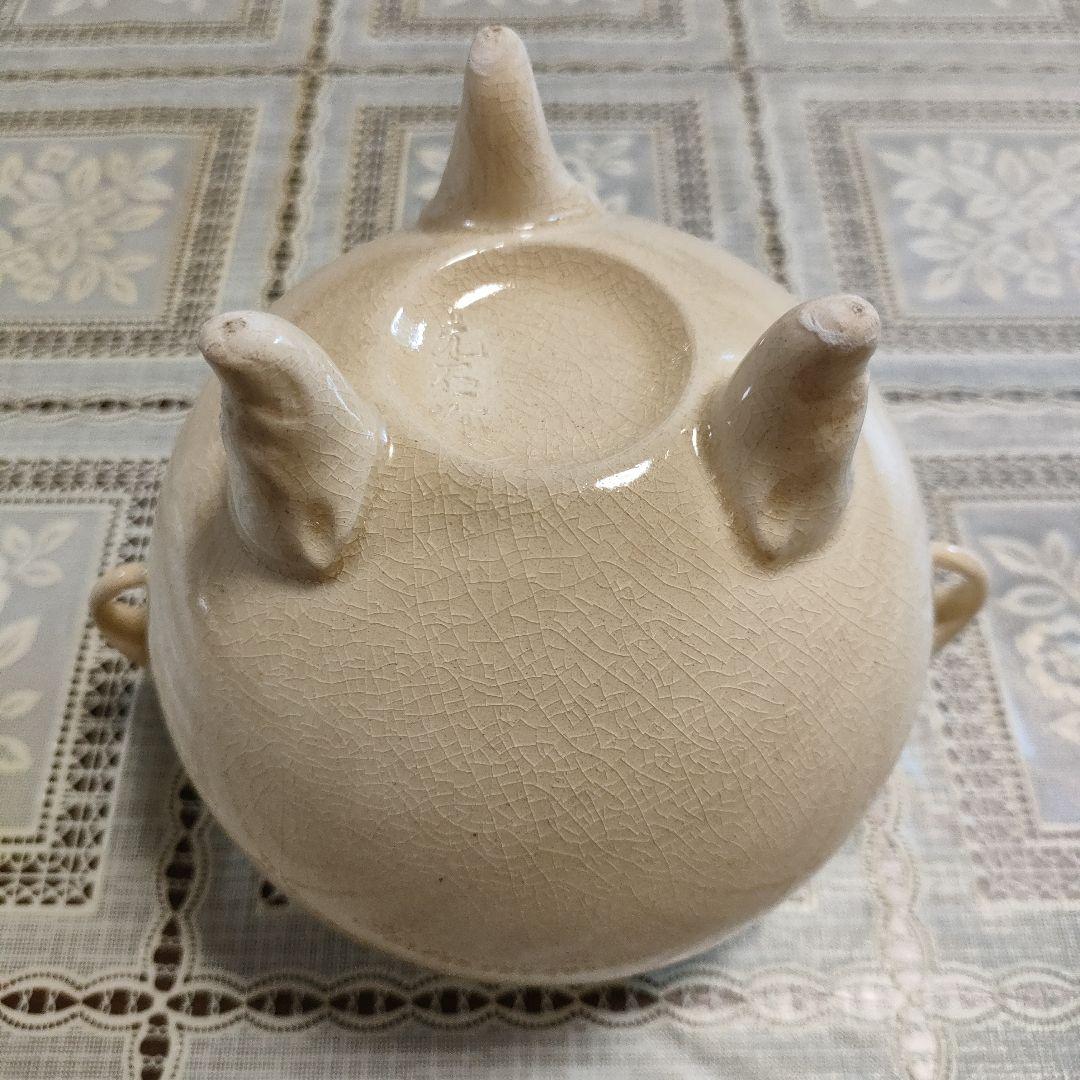 坂下光雄(号光石)作　象耳白薩摩香爐、ウコン布大小2枚＆共箱付