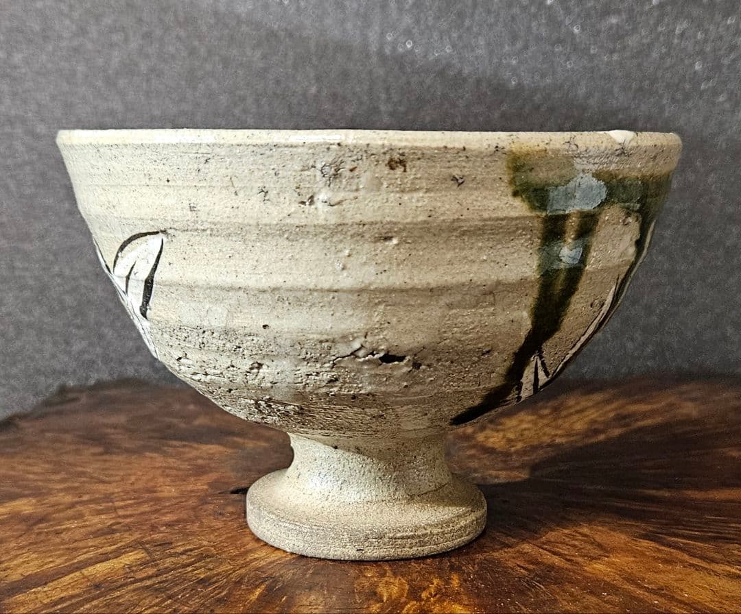 人間国宝【荒川豊蔵】書付識箱　桃山時代　大平美濃古窯作　織部高付　茶碗　茶道具