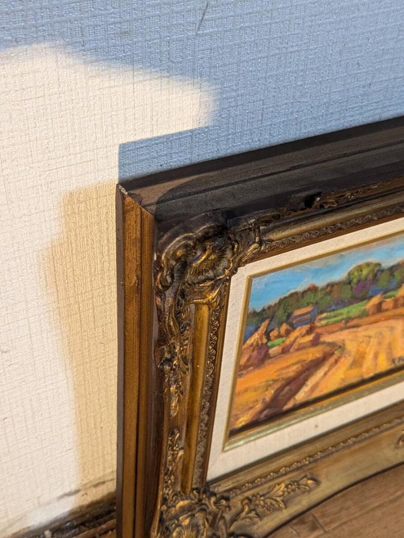 【真作】絵画　油彩SM（板絵）　田園風景　温もりあふれる郷愁の風景　V192