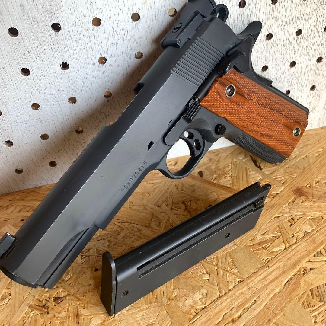S2S M1911 ハンドガン エアコッキング ブラック シルバー木製柄グリップ