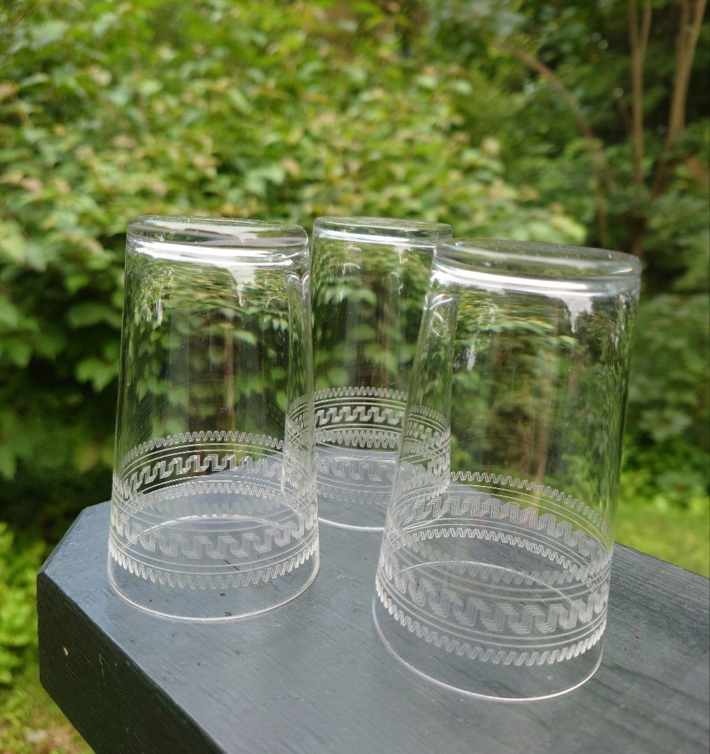 アンティーク　グラス　グラビール　小さめのコップ　三個　大正〜昭和初期　薄手