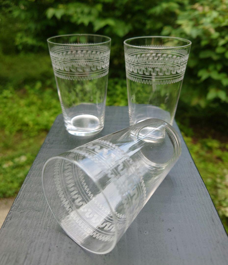 アンティーク　グラス　グラビール　小さめのコップ　三個　大正〜昭和初期　薄手