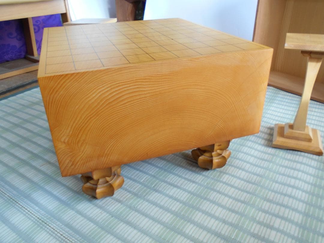 再度整備済：将棋盤脚付き5寸／本榧／板目／盤カバー／盤覆い布／ヒバ駒台／オマケ