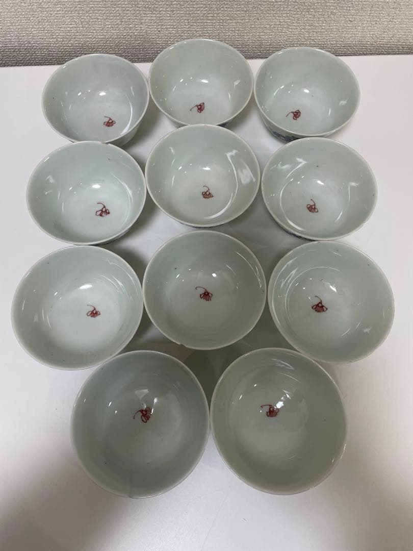 【現状品】白磁 茶碗 蓋付き椀 秋庭菊花香 花柄 レトロ アンティーク 11客