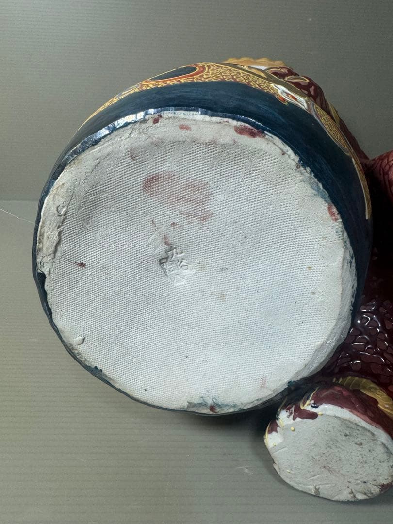 2517 九谷焼 玉乗り獅子 狛犬 シーサー 置物 開運 魔除け 縁起物 骨董品