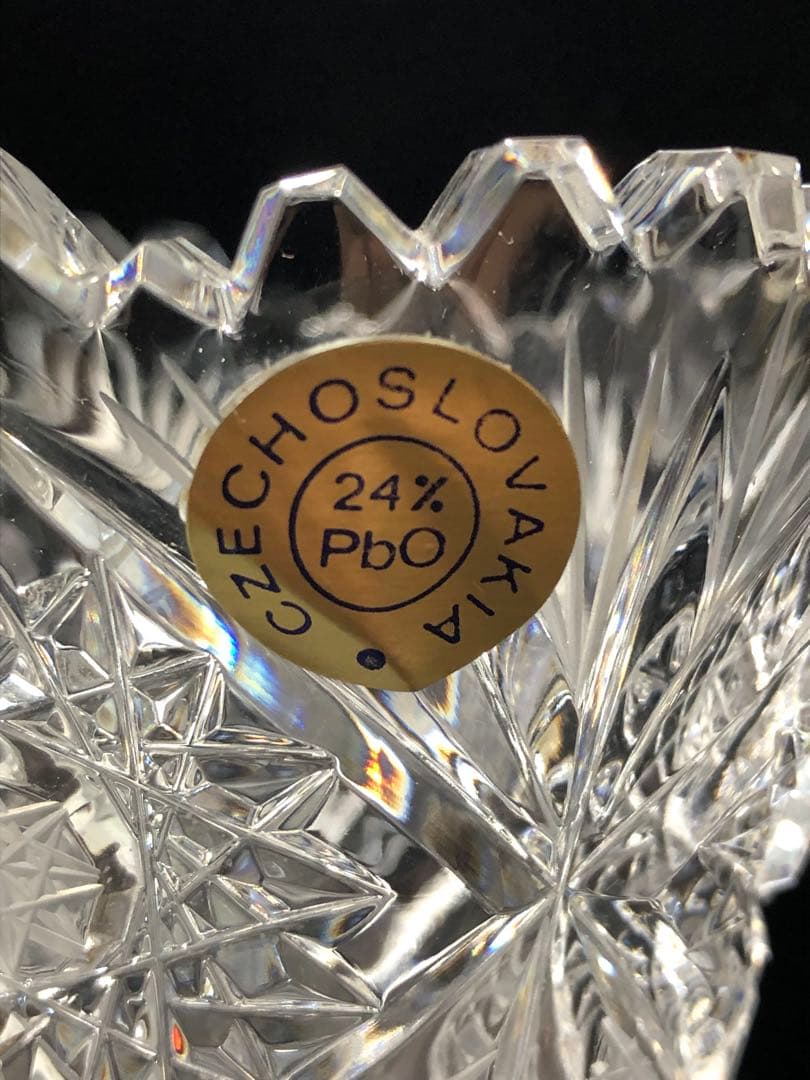 [未使用] ボヘミアクリスタル 花瓶 ヴィンテージ ハンドカット 正規輸入品