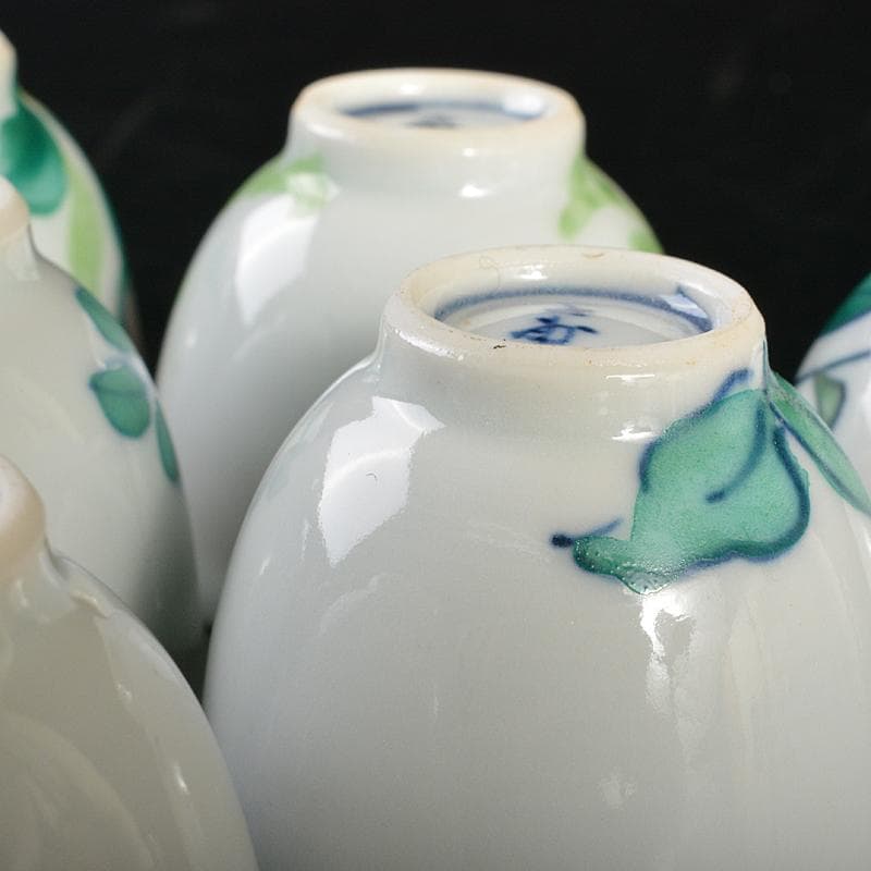 京焼　平安七甫作　色絵　模様絵変わり　花文　玉露碗　六客　共箱　M　R6838