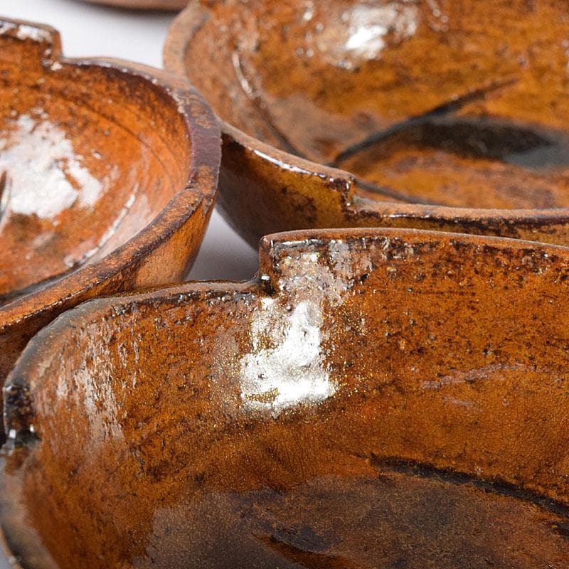 和食器　大樋焼　大樋長楽造　飴釉　柏葉　向皿　5客　共箱　M　R8141