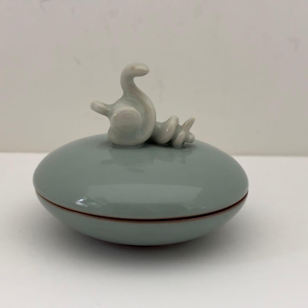 三代 諏訪蘇山 青磁 干支 巳 香合 共箱 未使用 青瓷 茶道