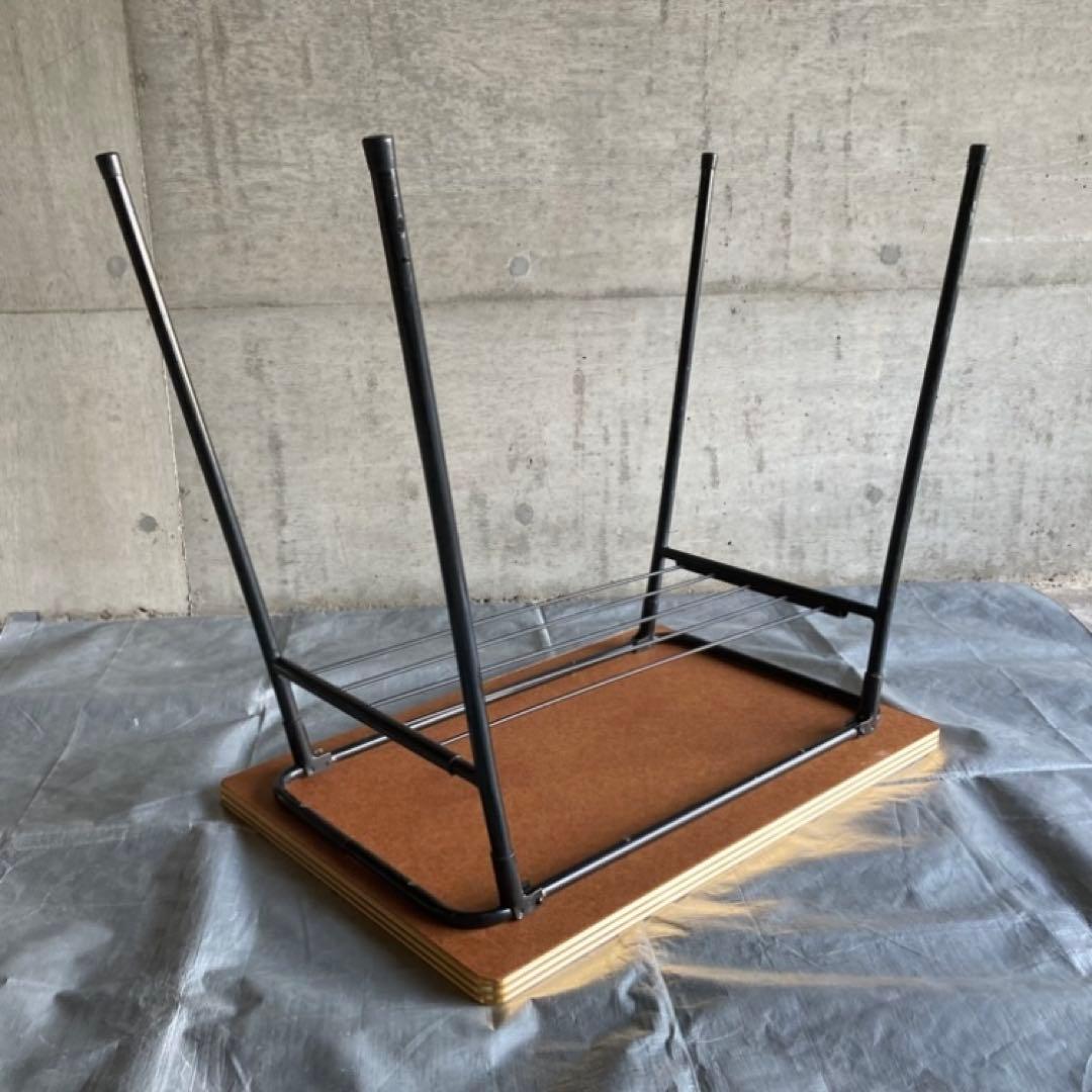 テーブル 机 折り畳み 鉄脚 作業机 食堂 木目調 棚付き 当時物 昭和 レトロ