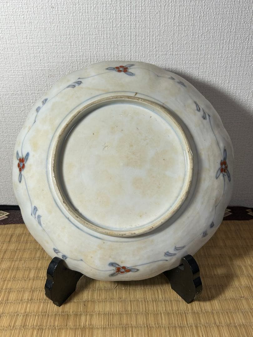 古伊万里色絵七寸皿　4枚 唐子　唐草図　明治時代初期