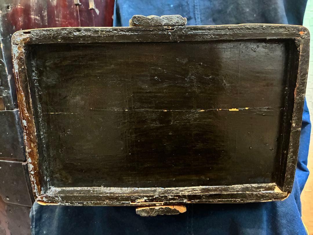 茶道具　煎茶道具入れ　籠　提藍　骨董品　彫刻　木製　網代編み　2段式