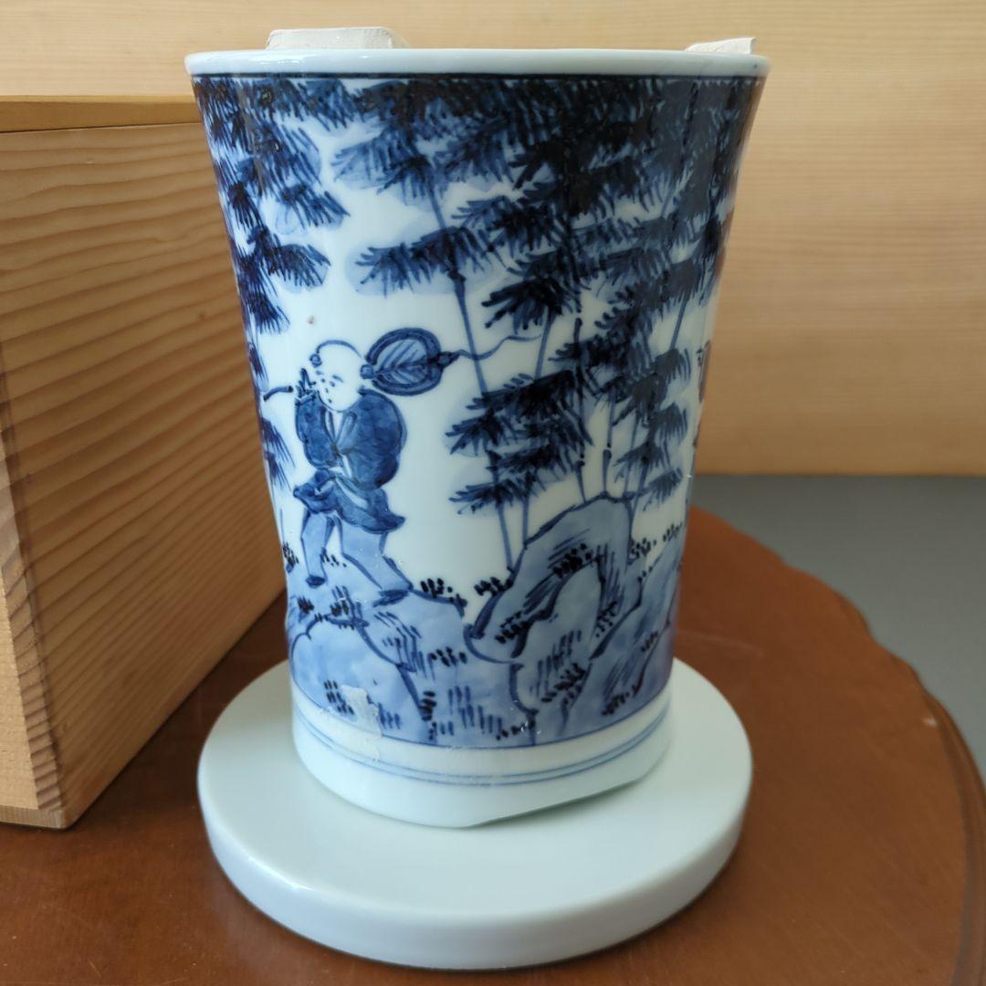 涼炉　煎茶道具　染付　竹　茶道具　煎茶道具　白鳳造　木箱　炉