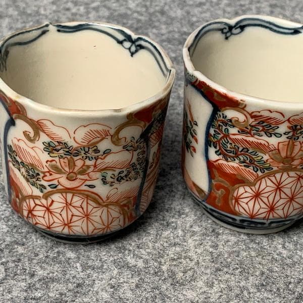 古伊万里色絵のぞき小猪口2個 [B34162]