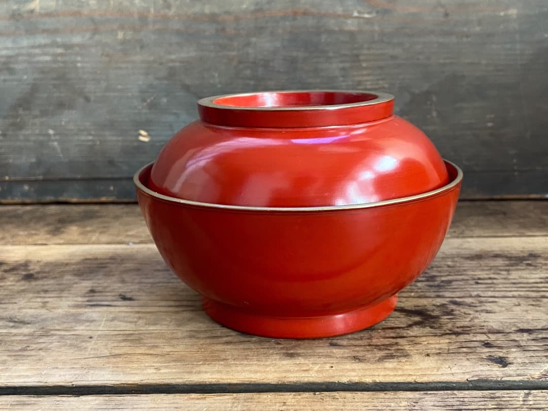 いろはにほへと 輪島塗 金縁 煮物椀 5客 / 朱漆 漆器椀 懐石椀