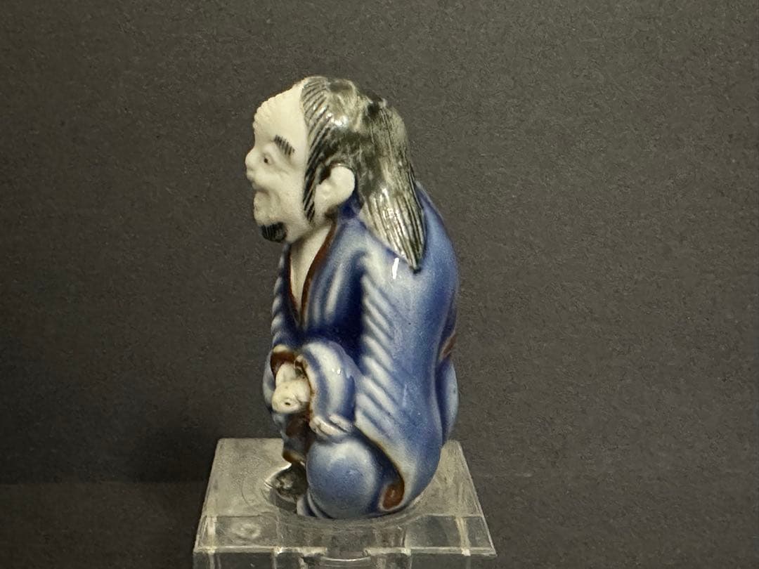 【根付(netsuke)】陶器　瑠璃鉄釉蝦蟇仙人根付　江戸時代