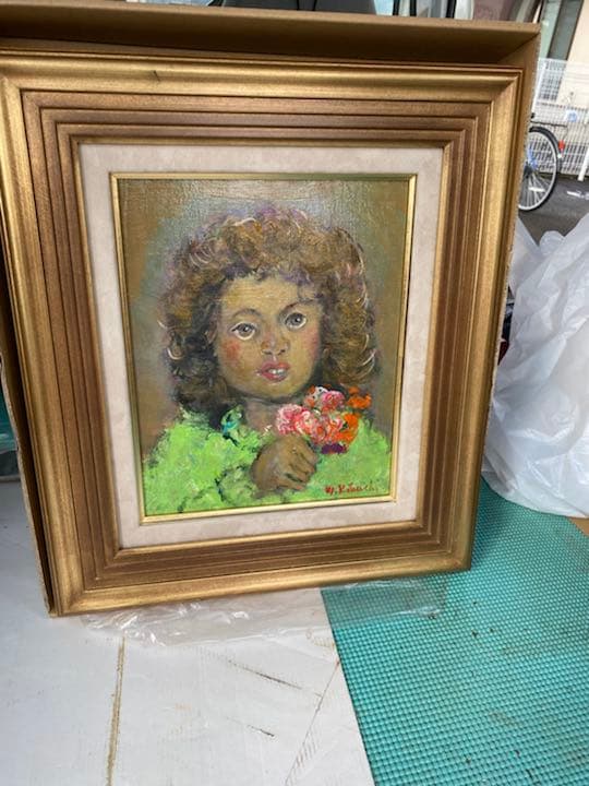 油彩画　「ブーケを持つ少女」F3原画　美品　菊地正則　パリ