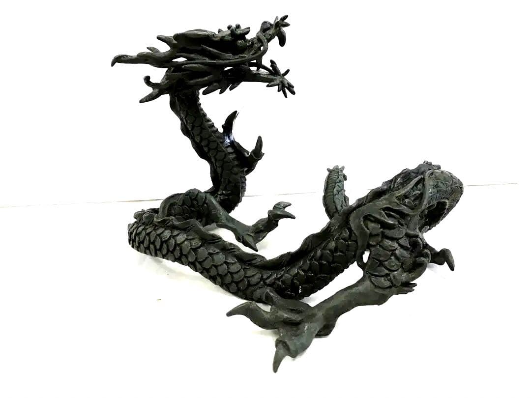 銅製:瑞龍置物(水晶珠添)