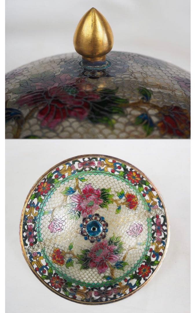 送料無料　時代物　省胎七宝蓋物　高12.5ｃｍ