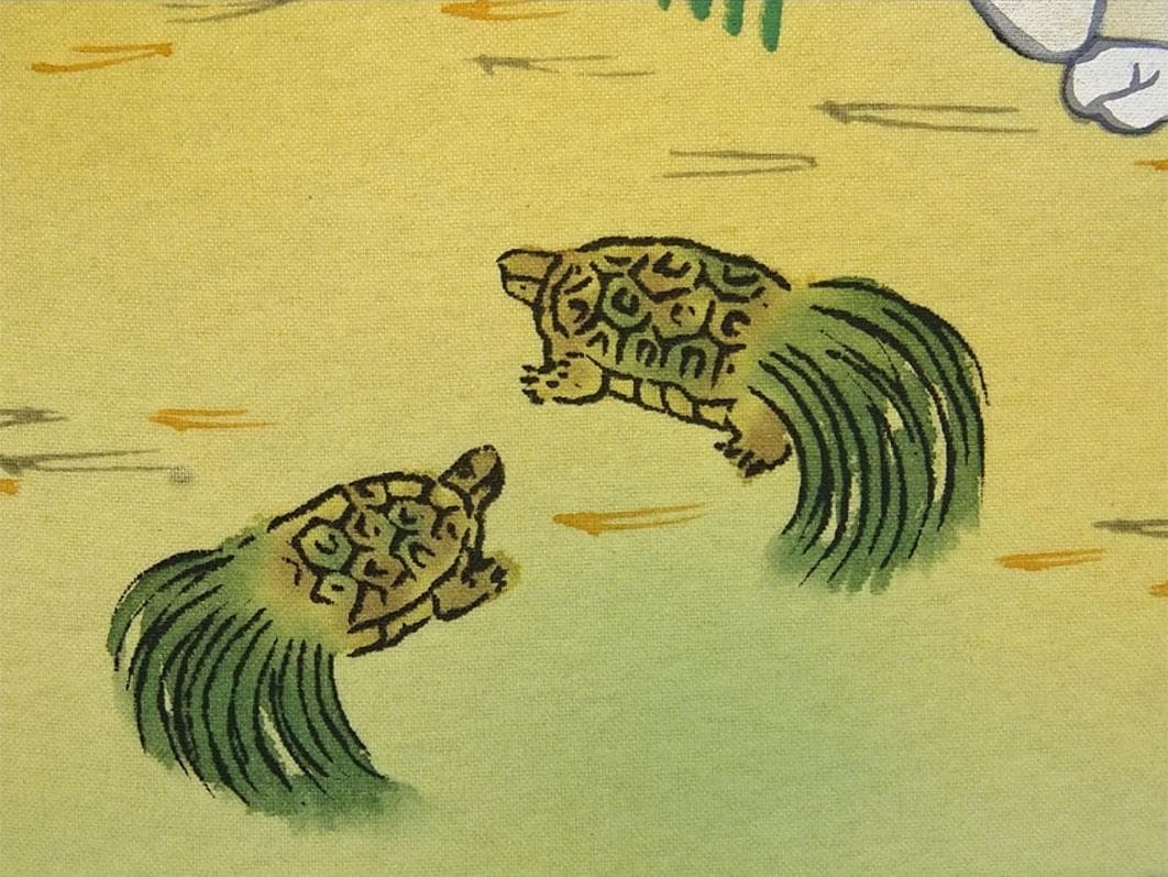 掛軸 喜多川東観『高砂図』絹本 肉筆 共箱付 良好品 掛け軸 a072013