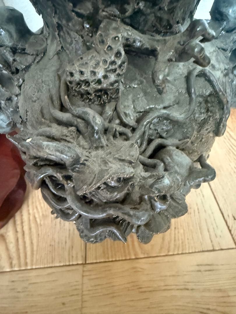 渓山作品 伊羅保釉陶彫の龍の花瓶