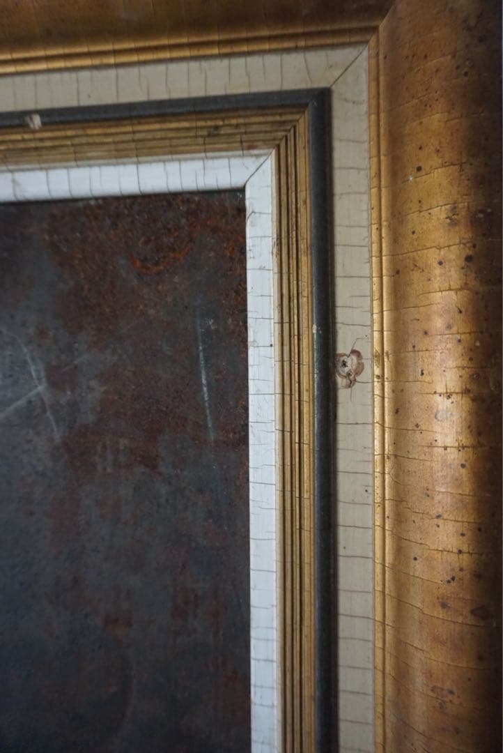 大きなアンティークフレームのブリキサインボード　看板　店舗什器　額縁　古道具