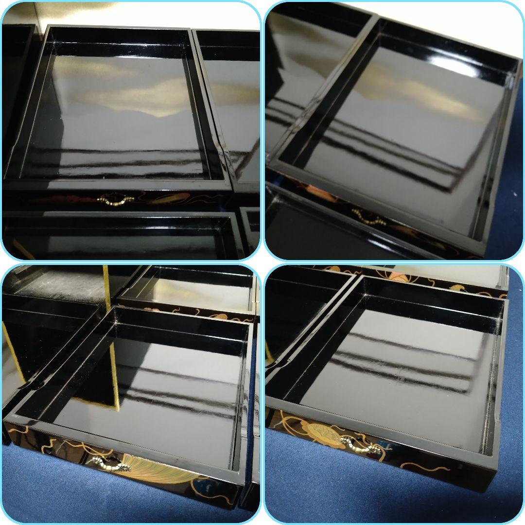 A846 輪島塗 蒔絵 五段引き出し 小箪笥 黒漆箱 仏具 経箱 五帖 経箱