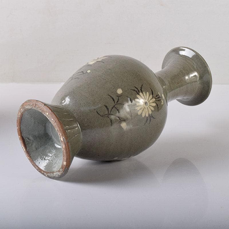 韓国美術　高麗窯　韓萬亀作　高麗青磁象嵌瓶　共箱　C　7557