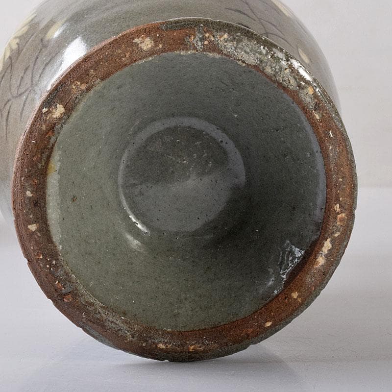 韓国美術　高麗窯　韓萬亀作　高麗青磁象嵌瓶　共箱　C　7557