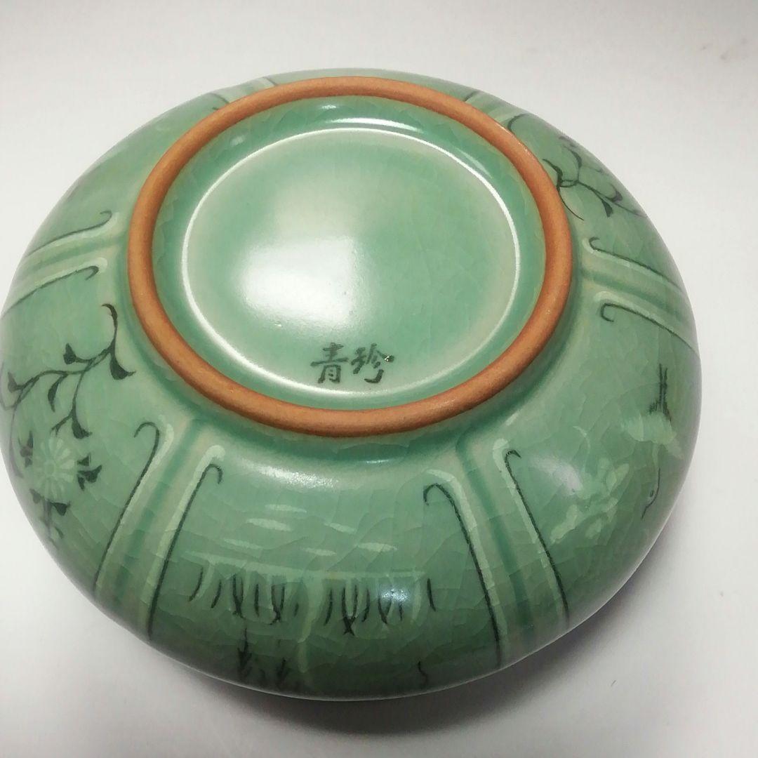 Ｓ３５７　皆具　『韓国陶芸家』『青磁』『青珍陶芸』『梁命煥作』　共箱　茶道具