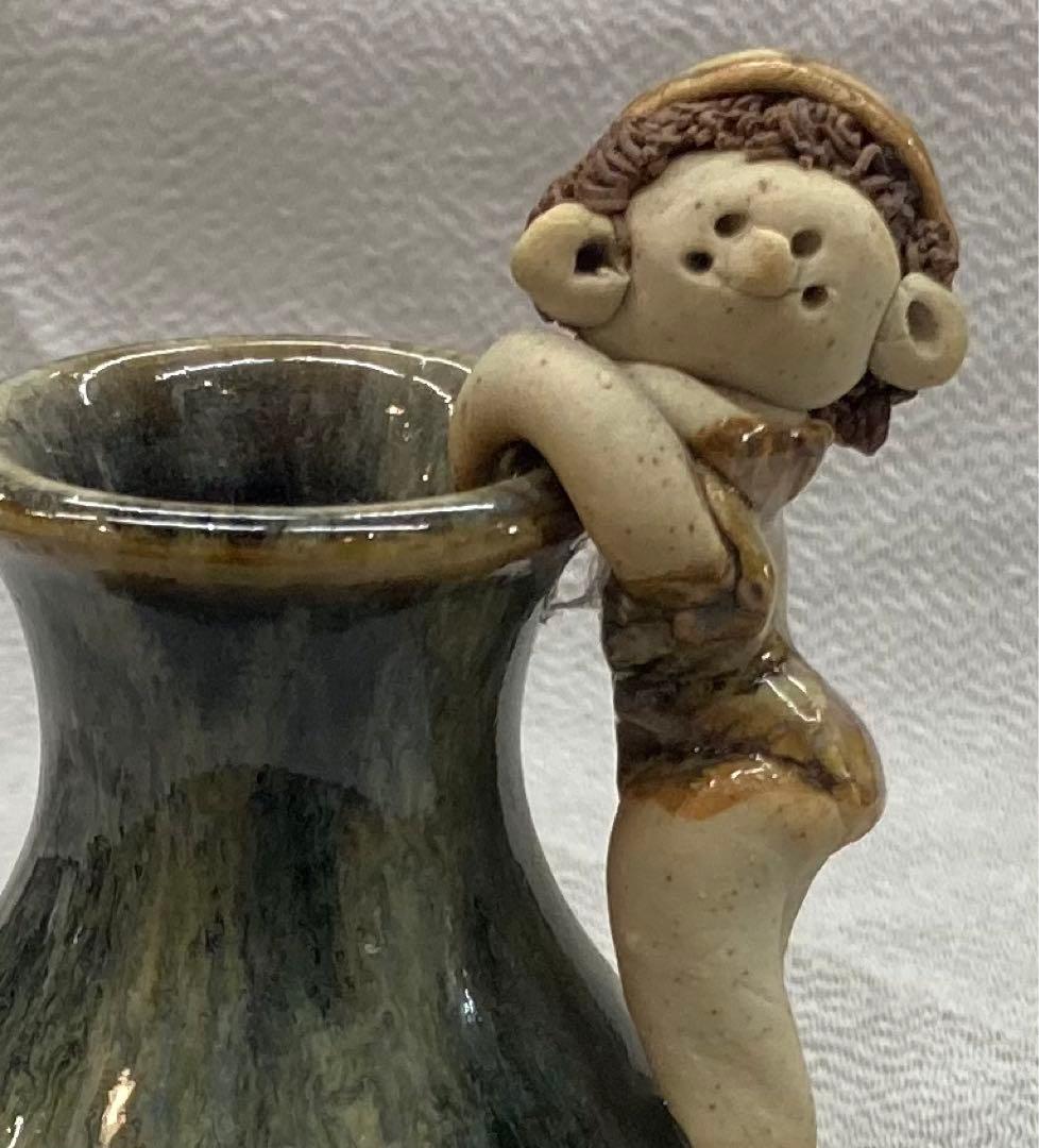 B37  森元青芳作  徳利　砥部焼　花生   「念ずれば花開く」人形　酒器