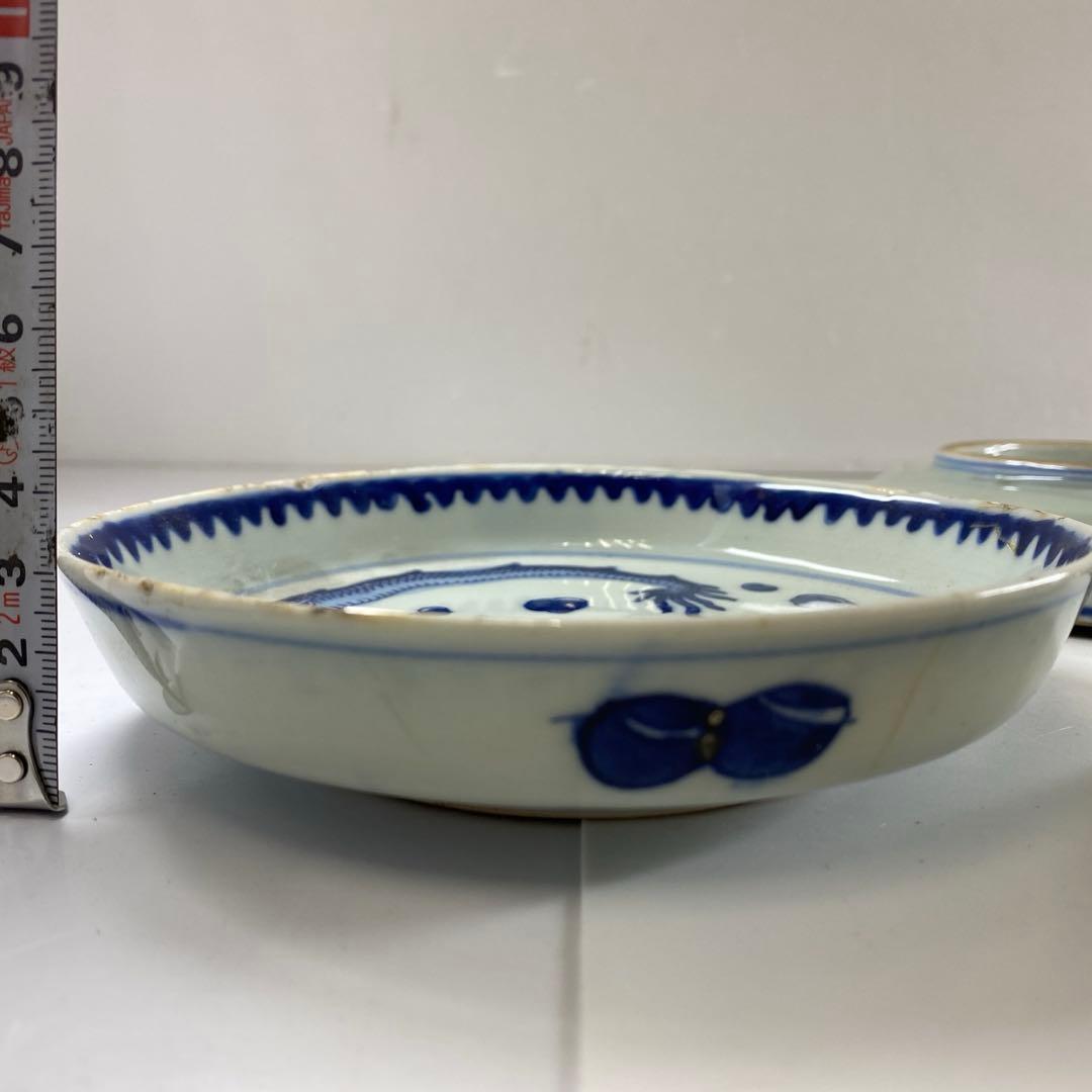 中国美術　染付龍図皿5枚　直径約15㎝東Y7-0404①タカト