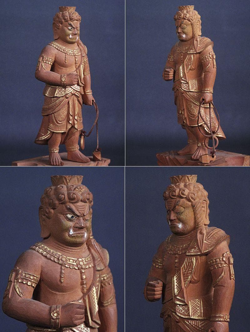 金泥淡彩色!!『木造 不動明王立像』総高25㎝ 像高13.6㎝