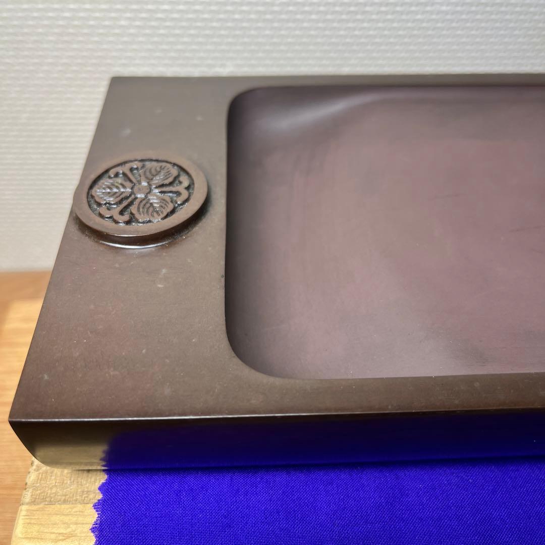 ⭕️赤間硯　名工　三代　日枝玉峯　特殊作品　彫刻長方研　美品　逸品　工芸品　桐共箱