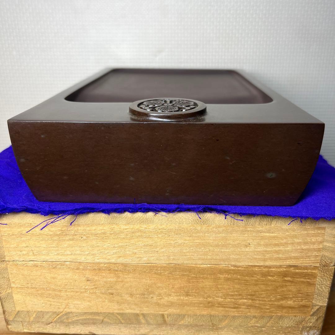 ⭕️赤間硯　名工　三代　日枝玉峯　特殊作品　彫刻長方研　美品　逸品　工芸品　桐共箱