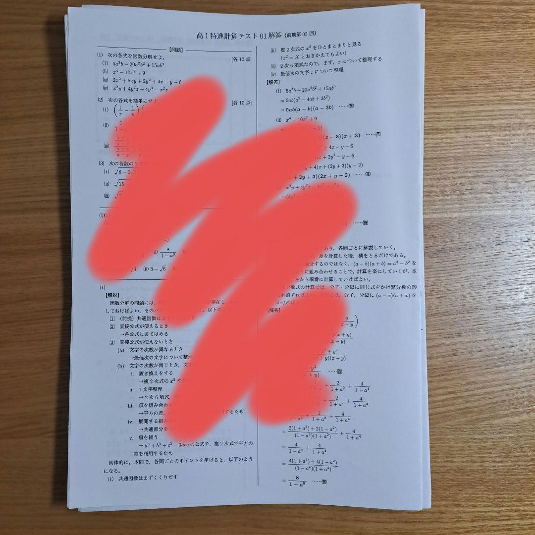 鉄緑会 数学　高1 特進講座 授業冊子・復習テスト解答 等セット