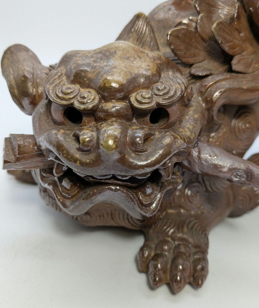 木村長十郎友敬 備前焼 牡丹獅子 置物 魔除け 厄除け 細工物 インテリア 陶彫