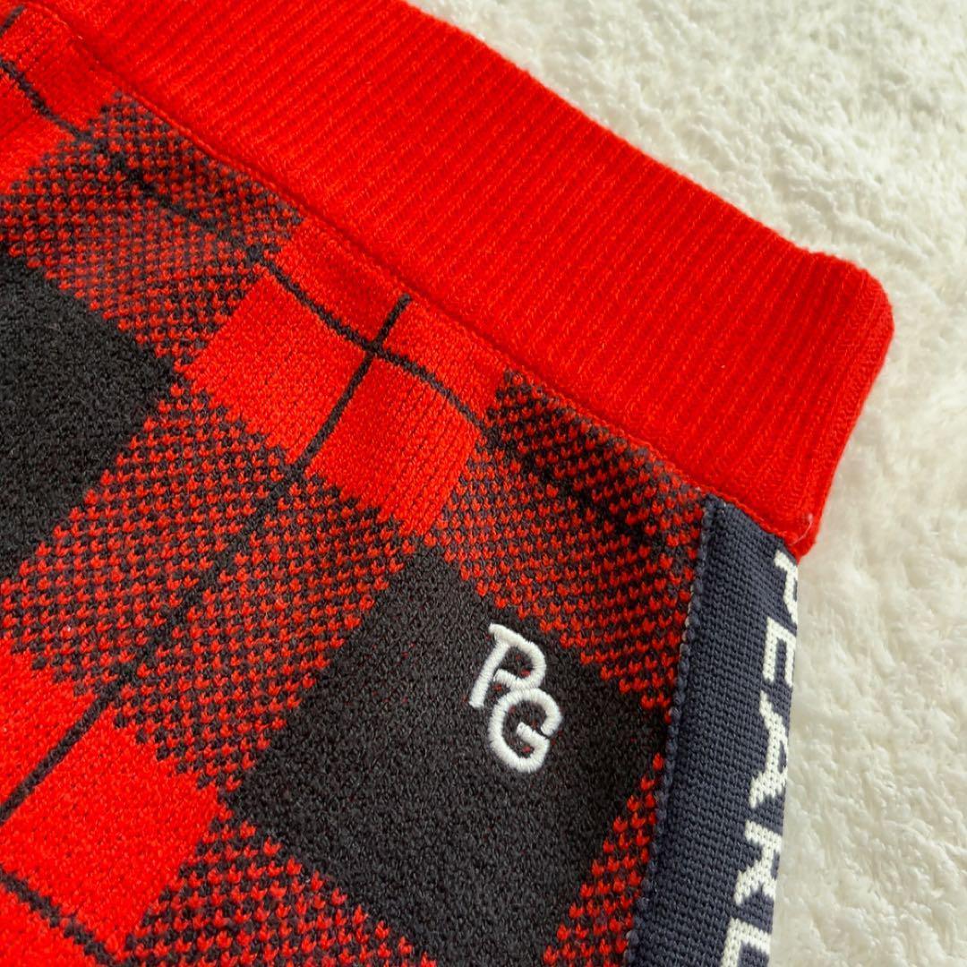 美品 パーリーゲイツ　セットアップ　モックネック　スカート　レッド　チェック