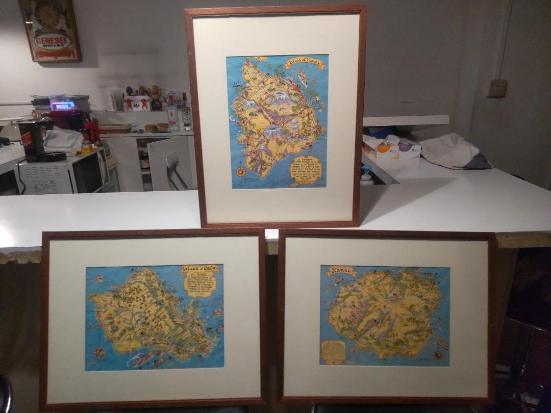 非売品★昭和レトロ★USA製★オアフ島 ハワイ島 カウアイ島 観光マップ 3個